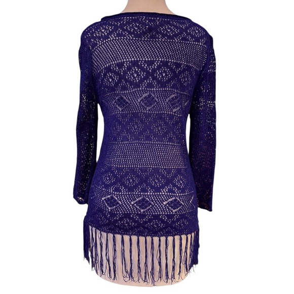 Chicos Blue Coverup Tunic Embroidered Boho Hippie Fringe Festival Size 0 (XS) - Picture 3 of 9